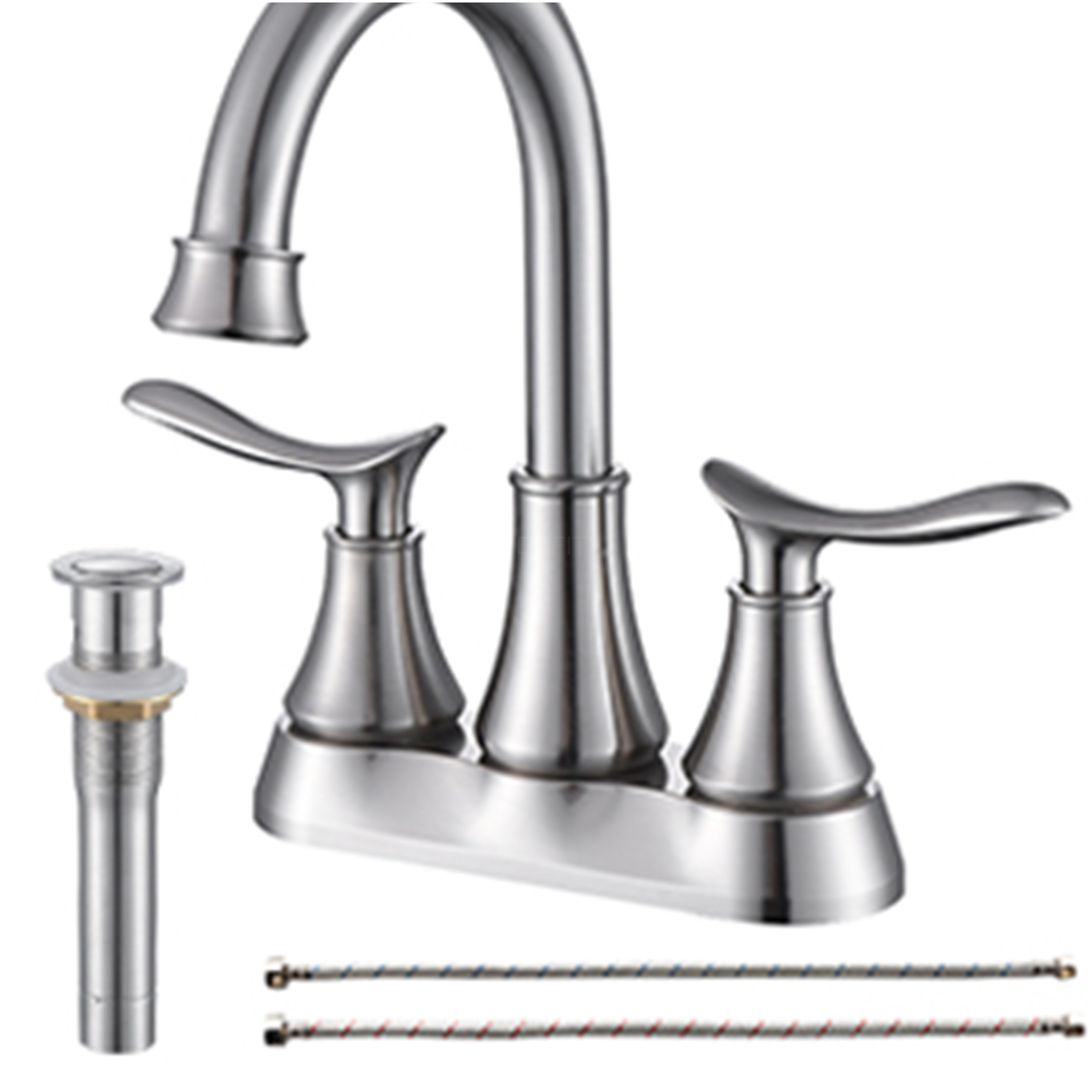 JERFIT 4 inch Centerset Bathroom Faucet with Pop-Up Drain, Brushed Nickel 2-Handle Vanity Sink Faucet, Solid Brass Construction, Easy DIY Installation