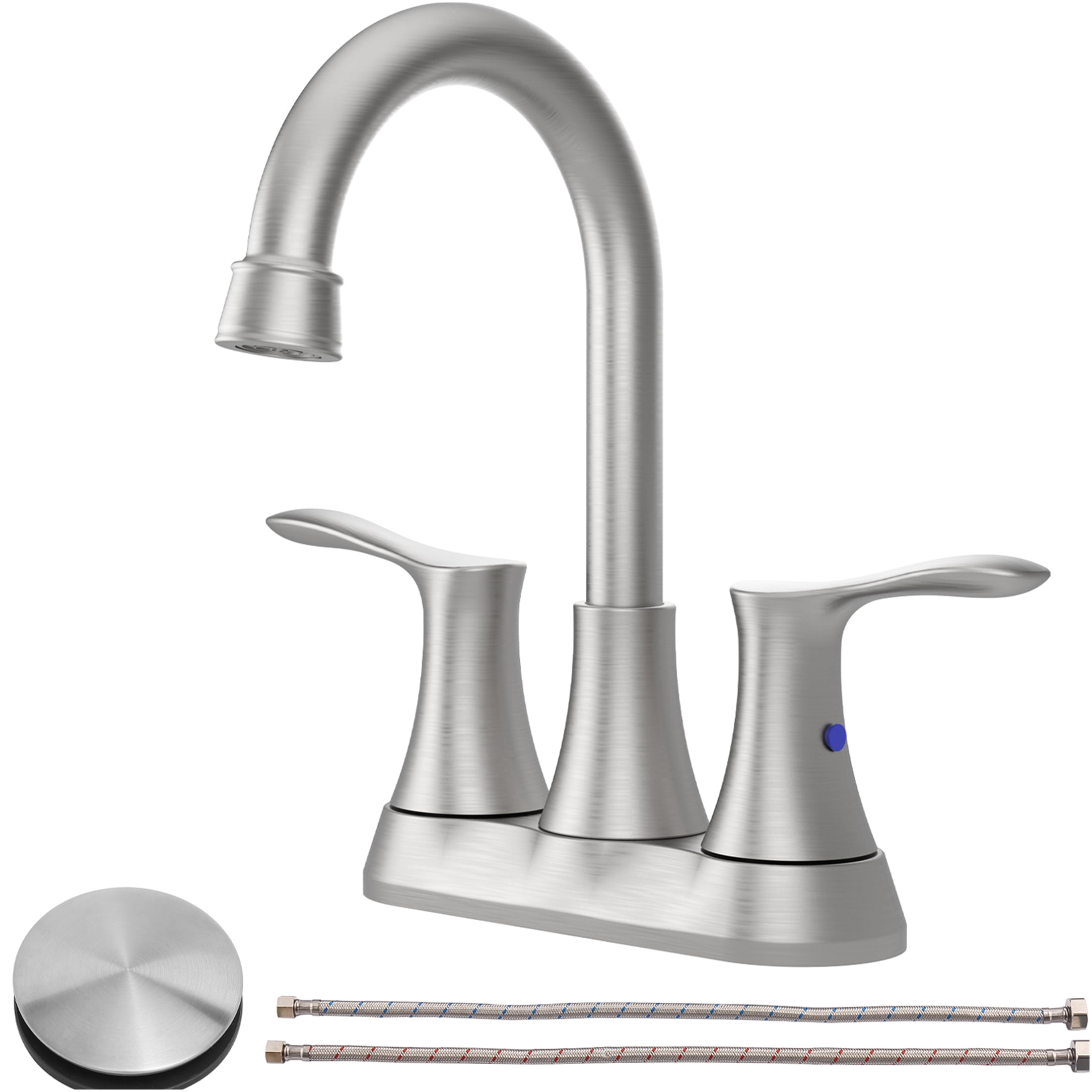 JERFIT 4 inch Centerset Bathroom Faucet with Drain, Brushed Nickel 2-Handle Vanity Sink Faucet, Low Flow, Easy Install