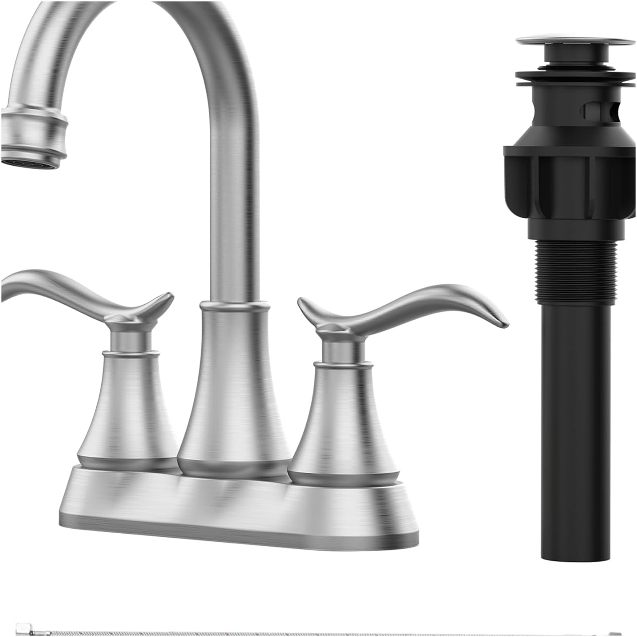 JERFIT 4-inch Centerset Bathroom Sink Faucet, 2-Handle High Arc Swivel Spout, Brushed Nickel, with Pop-Up Drain & Supplies