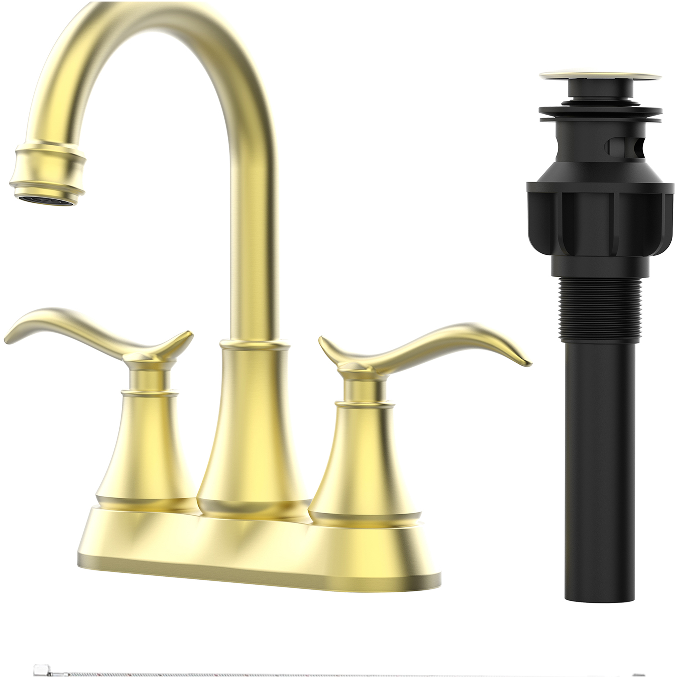 JERFIT 4 inch Centerset Bathroom Sink Faucet with Drain, Brushed Gold 2-Handle High Arc Swivel Spout, Water Saving Deck Mount Vessel Vanity Faucet