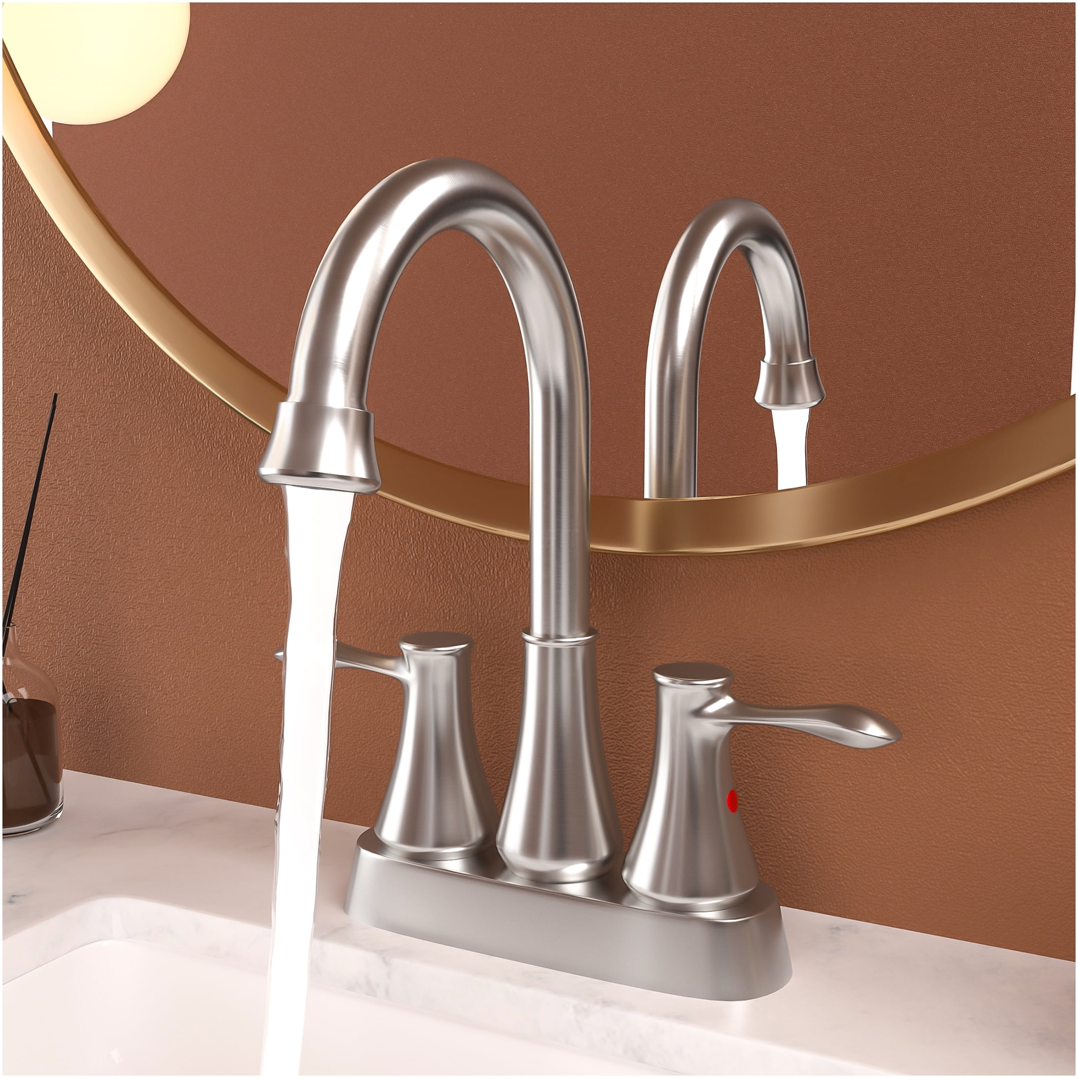 JERFIT 4-inch Centerset Bathroom Sink Faucet with Pop-Up Drain, Brushed Nickel Finish, 2-Handle Deck Mount for Vanity