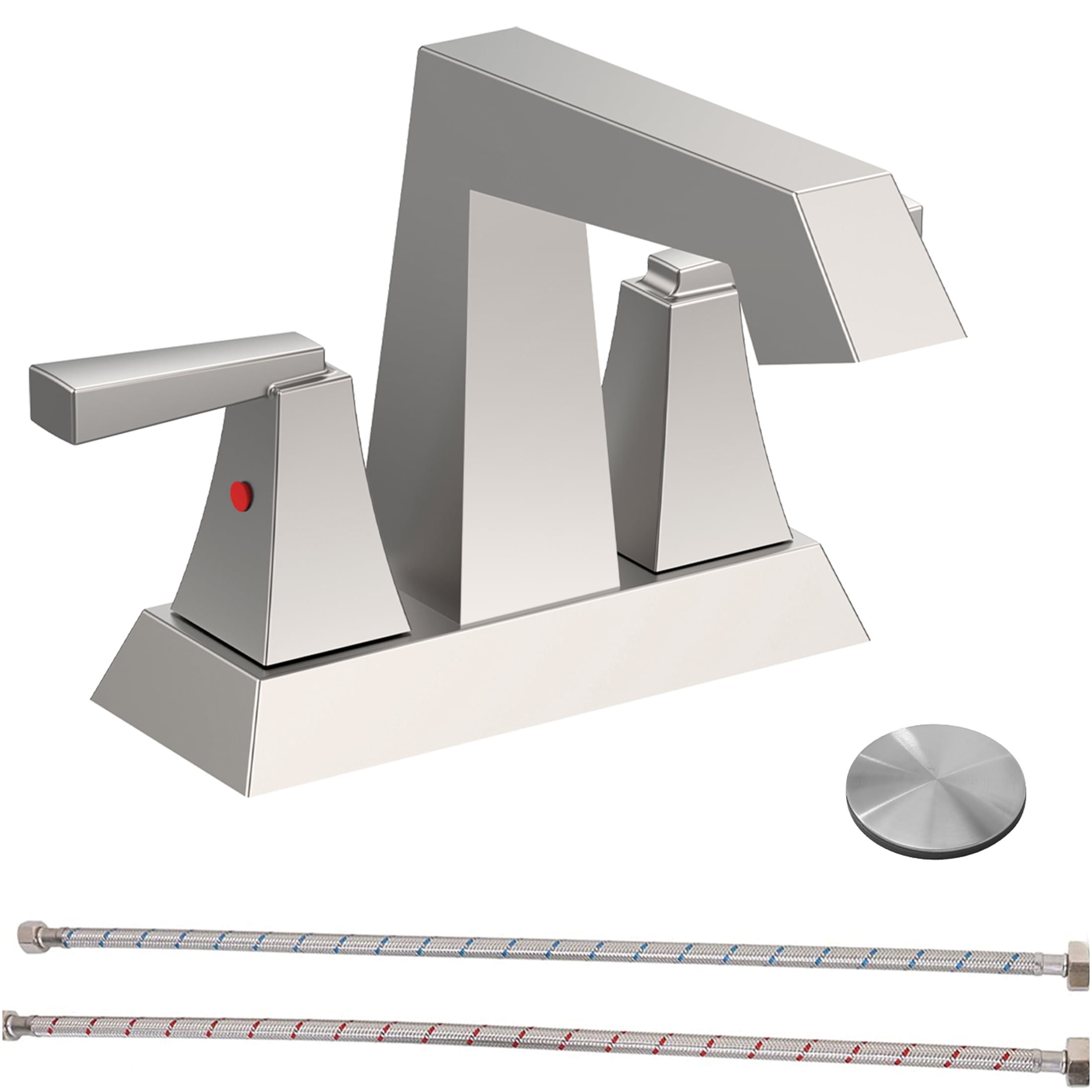 JERFIT 4-inch Centerset Bathroom Sink Faucet with Pop-Up Drain, Brushed Nickel Finish, 2-Handle Modern Vanity Faucet for 3-Hole Sink
