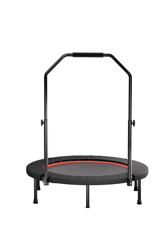 40" Foldable Exercise Trampoline with Adjustable Handle for Adults, Fitness Rebounder with 36 Springs, Black