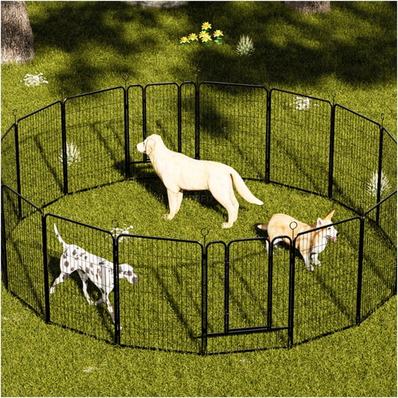 JERFIT 40 Inch 16-Panel Heavy Duty Dog Playpen, Indoor Outdoor Pet Exercise Pen with Self-Locking Gate, No Tools Assembly, Rust-Proof Metal Fence, Black