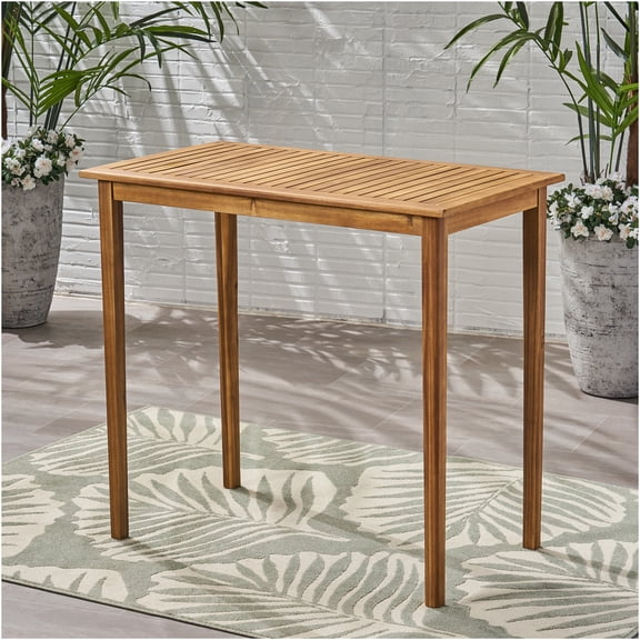 JERFIT 40" Outdoor Acacia Wood Bar Table for Patio, Teak Finish Rectangle Counter Height Table with Slatted Top, Minimalist Design