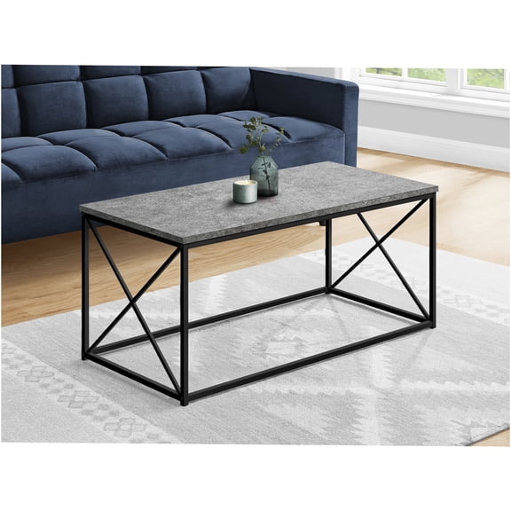 JERFIT 40-inch Modern Coffee Table with X-Base, Grey Stone-Look Top for Living Room
