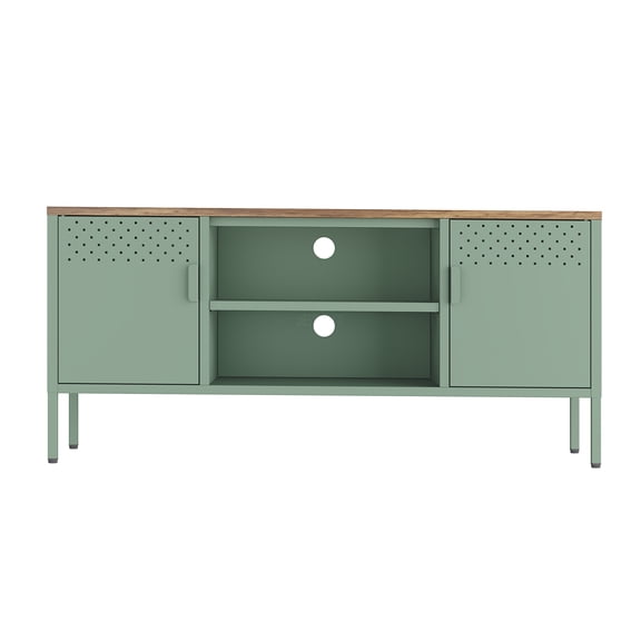 JERFIT 40 inch TV Stand with Storage Cabinets, Sage Green Industrial Media Console with Wood Top, Steel Entertainment Center for Living Room