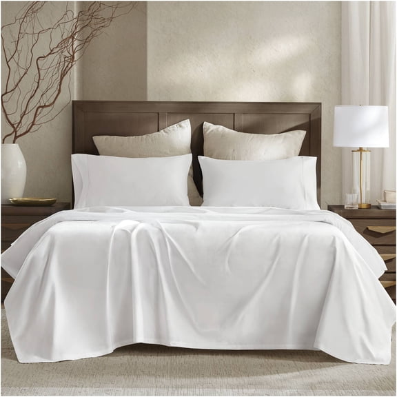 JERFIT 400 Thread Count 100% Egyptian Cotton Queen Sheet Set - 4 PC Sateen Bedding with Deep Pocket Fitted Sheet, White