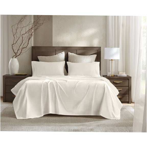 JERFIT 400 Thread Count 100% Egyptian Cotton Sateen Queen Sheet Set, 4-PC (Ivory) - Deep Pocket Fitted, Breathable & Silky Soft
