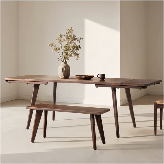 JERFIT 41.5 Inch Solid Wood Bench for Dining Room, Dark Brown Modern Oak Wooden Storage Bench for Entryway, Bedroom, Kitchen