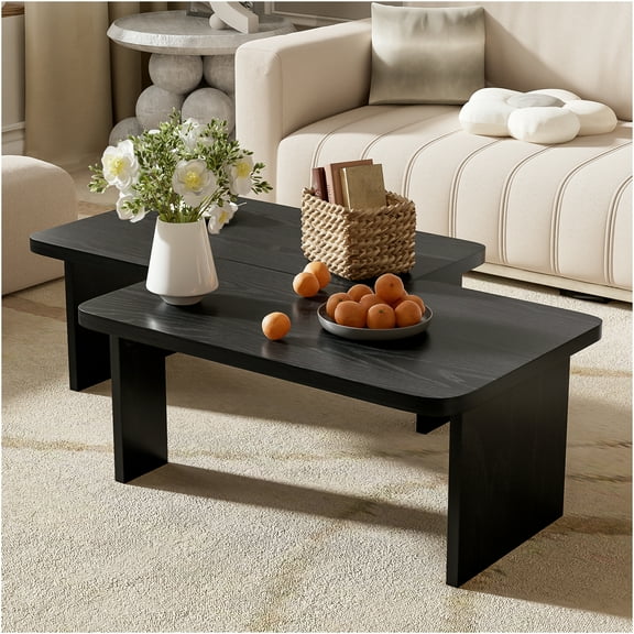 JERFIT 41.7" Modern Modular Coffee Table Set, Black Wood Grain MDF 2-Piece Reconfigurable Sofa Table for Small Space Living Room