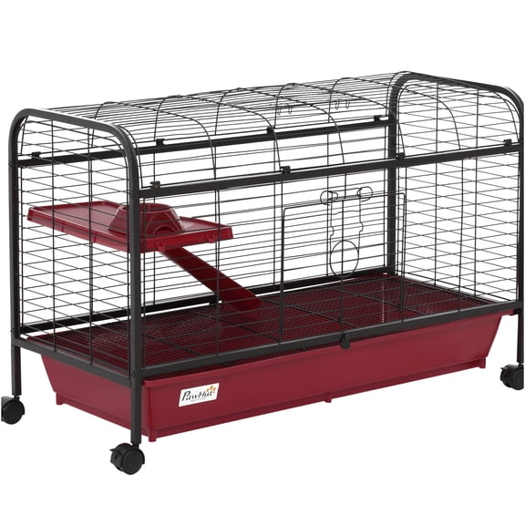 JERFIT 41 inch Rolling Small Animal Cage Hutch with Wheels, Multi-Level Platform & Ramp for Rabbits, Ferrets, Guinea Pigs