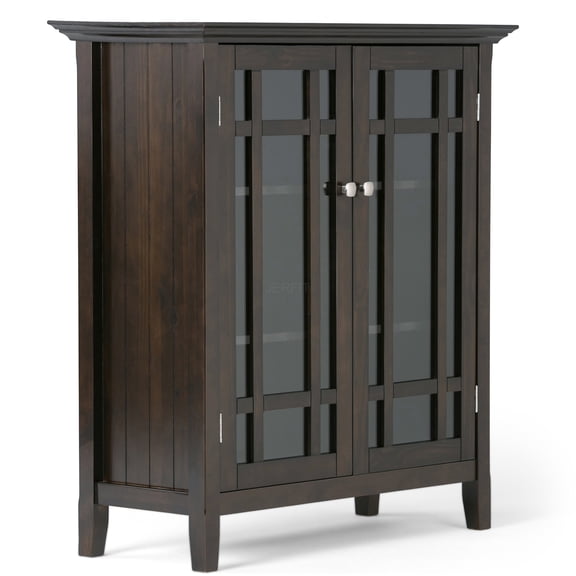 JERFIT 42.2" Solid Wood Storage Cabinet with Glass Doors, Dark Brown Freestanding Organizer for Living Room, Bedroom & Office