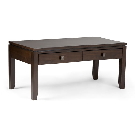 JERFIT 42 Inch Modern Coffee Table with Storage Drawers, Dark Brown Wood Console Table for Living Room, Sofa Table with Tapered Legs
