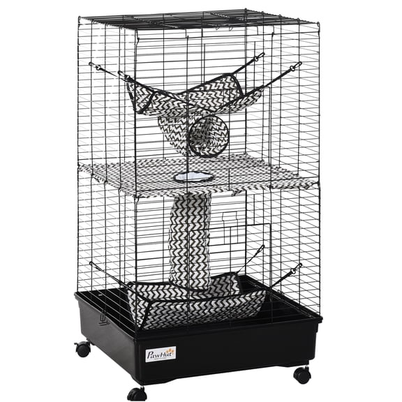 JERFIT 42 Inch Small Animal Cage with Wheels, Removable Tray, 2 Hammocks & Tunnels for Ferrets, Chinchillas, Rats, Sugar Gliders - Black Metal Habitat