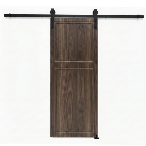 JERFIT 42 Inch x 96 Inch 3/4 Inch MDF 2-Panel Interior Barn Door with Hardware Set, Antique Brown Finish
