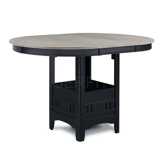 JERFIT 42-inch Light Gray Extendable Oval Dining Table with Storage Shelf for 4, Modern Kitchen and Dining Room