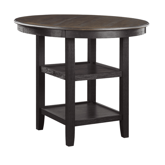 JERFIT 42-inch Round Counter Height Dining Table with 2 Storage Shelves, Transitional Style, Black Brown Finish