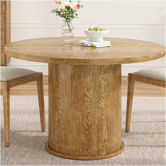 JERFIT 43 Inch Round Dining Table for 4, Modern Kitchen Table with Walnut Wood Top and Metal Pedestal Base, Space Saving Small Apartment Dinner Table