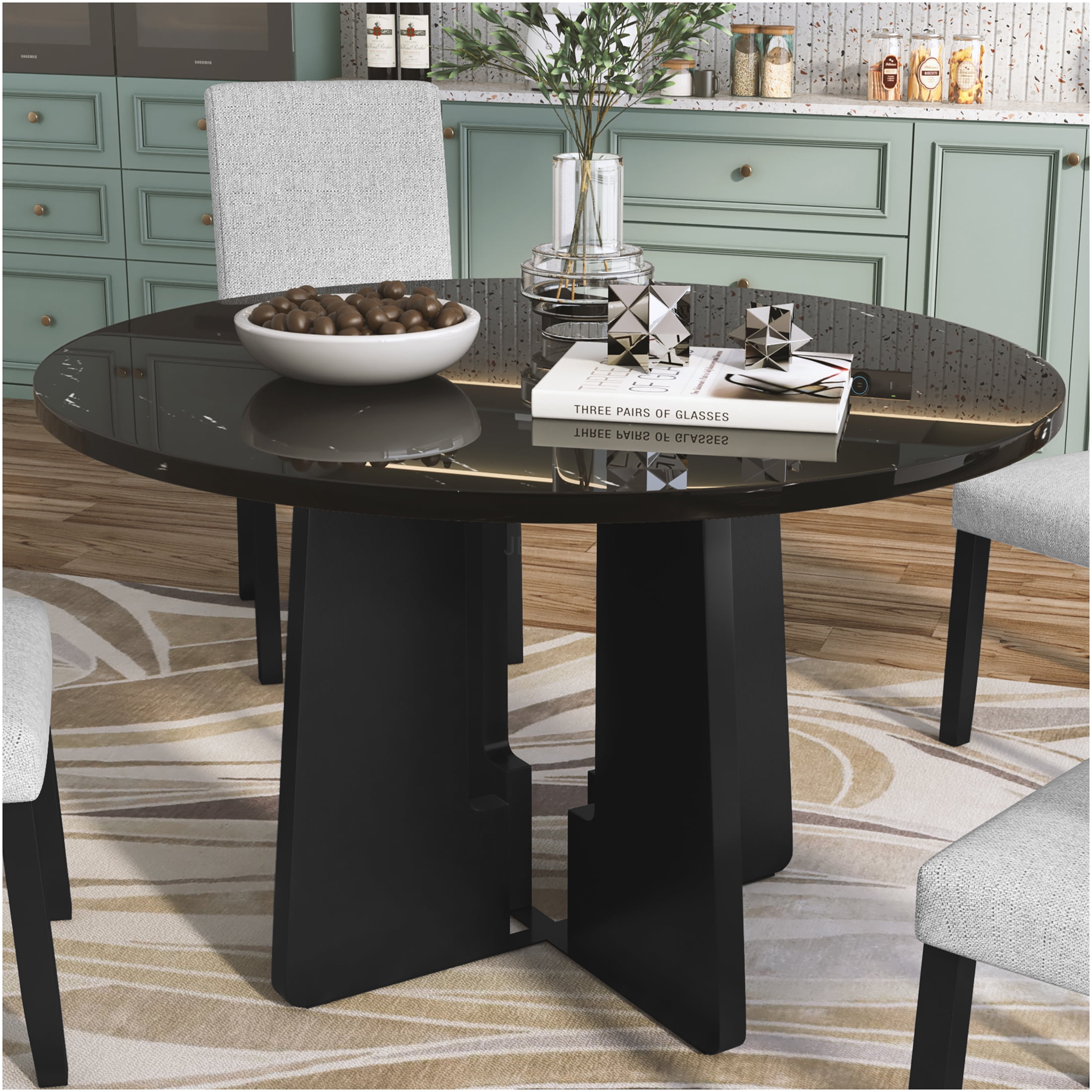 JERFIT 43-inch Round Dining Table for 4, Modern Kitchen Table with MDF ...
