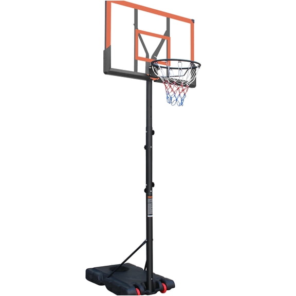 JERFIT 44" Portable Basketball Hoop Goal System, Height Adjustable 5.73-10FT for Driveway, Backyard, Indoor Outdoor Use with Wheels, Shatterproof Backboard, Orange/Black