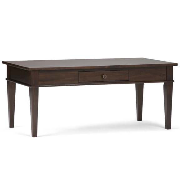 JERFIT 44 inch Solid Wood Coffee Table with Storage Drawer, Dark Brown Cocktail Table for Living Room, Transitional Design