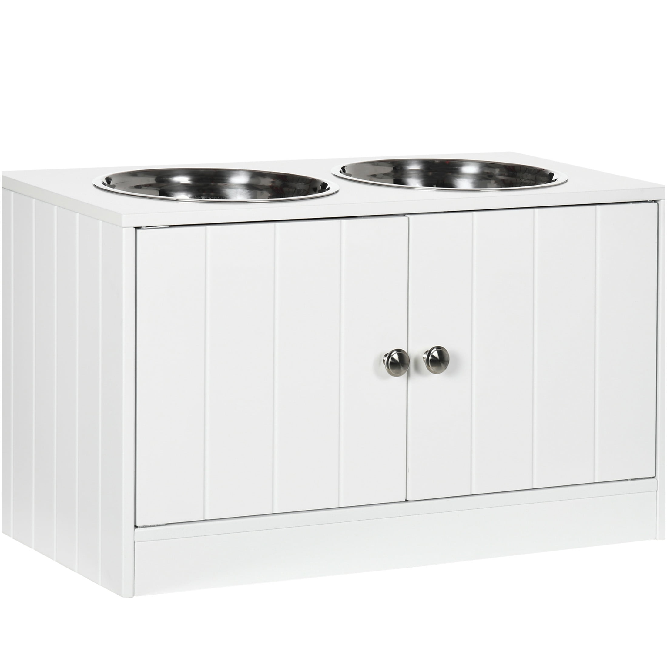 JERFIT 44L Elevated Dog Feeder with Storage Cabinet, Raised Dog Bowl Stand for Large Dogs, Stainless Steel Bowls, Magnetic Closure, White