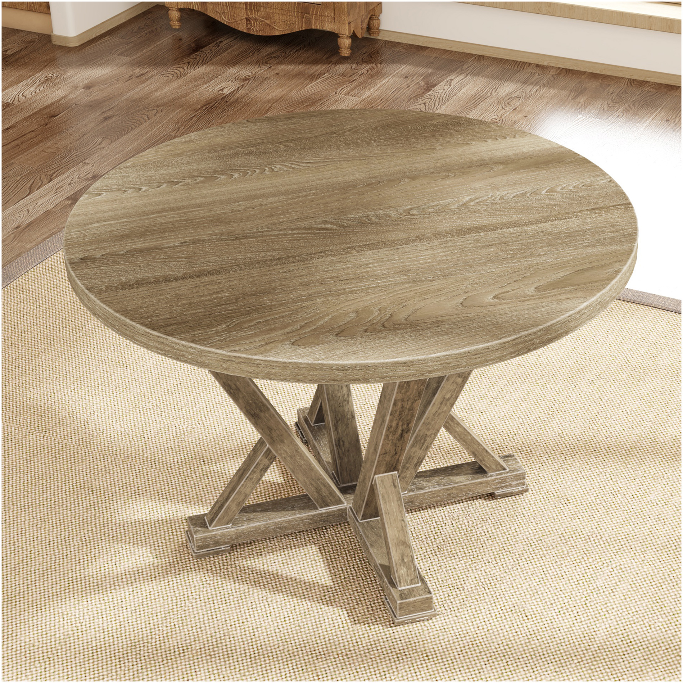 JERFIT 45.7 Inch Round Dining Table for 4, Solid Wood Farmhouse Kitchen ...