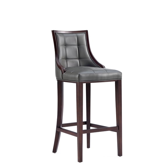 JERFIT 45 Inch Height Wooden Bar Stool with Back, Gray Faux Leather Counter Stool with Footrest, Fully Assembled