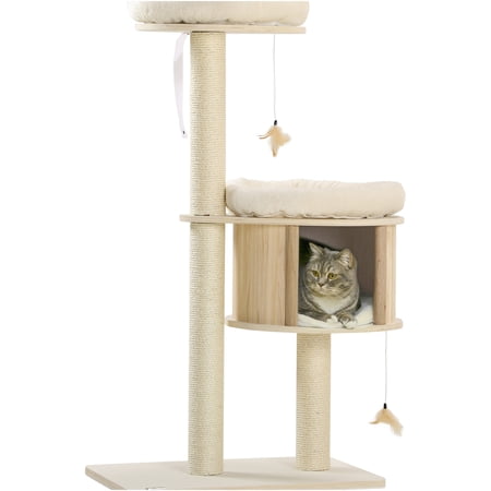 JERFIT 46.5” Multi-Level Cat Tree with Condo, Plush Perch, Sisal Scratching Posts & Hanging Toy for Indoor Cats