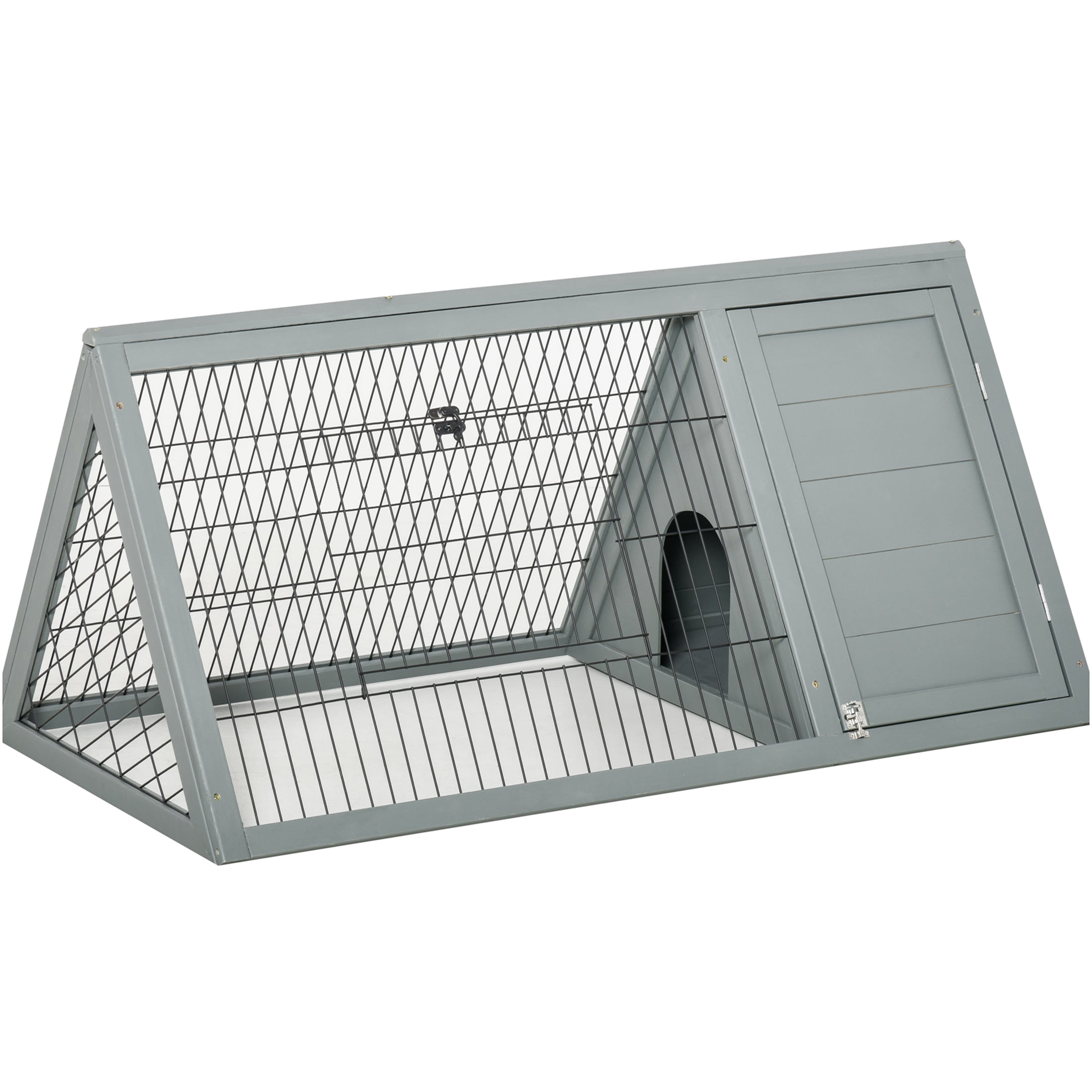 JERFIT 46" A-Frame Outdoor Rabbit Hutch with Run, Grey Wooden Small Animal Cage House for Rabbits, Guinea Pigs