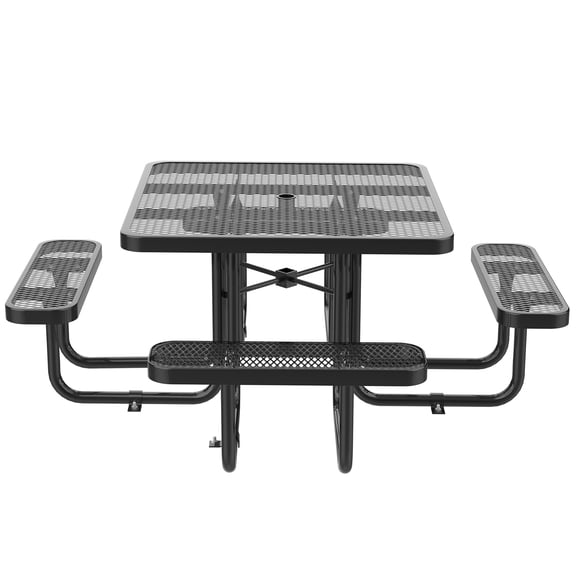 JERFIT 46 Inch Heavy Duty Square Picnic Table with Umbrella Hole, All-Weather Steel Outdoor Dining Table for Garden, Patio, Backyard, Black