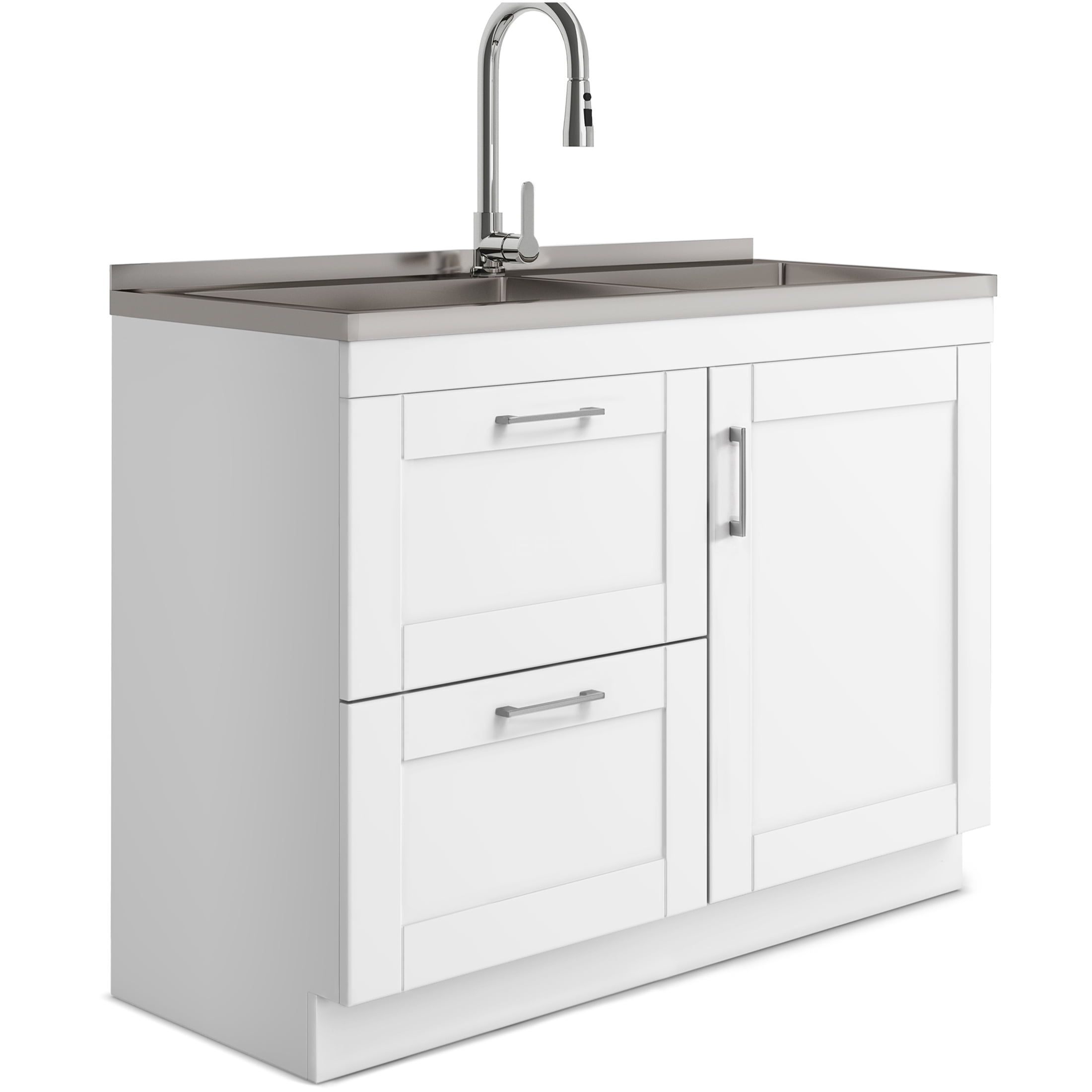 JERFIT 46 Inch White Laundry Room Sink Cabinet with Pull-Out Faucet ...