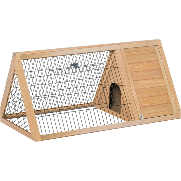 JERFIT 46" Outdoor Rabbit Hutch with Run, A-Frame Wooden Bunny Cage with Ventilated Wire, Weather-Resistant Small Animal House, Yellow