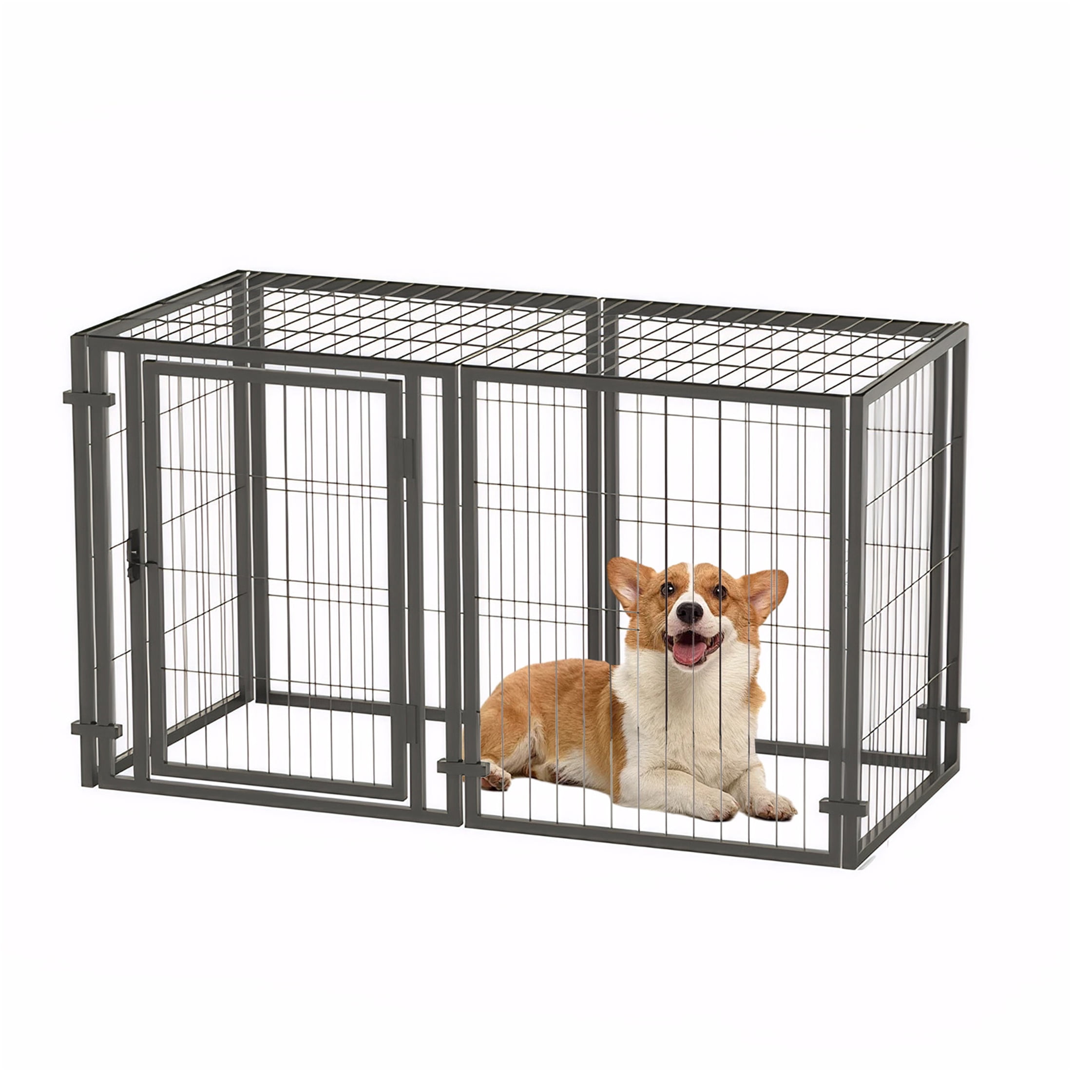 JERFIT 47.2 Inch Heavy Duty Metal Dog Crate & Playpen, Indoor Outdoor Pet Kennel with Lockable Door, for Small Medium Large Dogs, Black