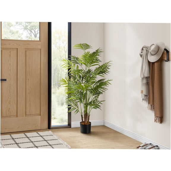 JERFIT 47.25" Tall Real Touch Areca Palm Tree Faux Plant in Black Pot for Indoor Home Office Decor