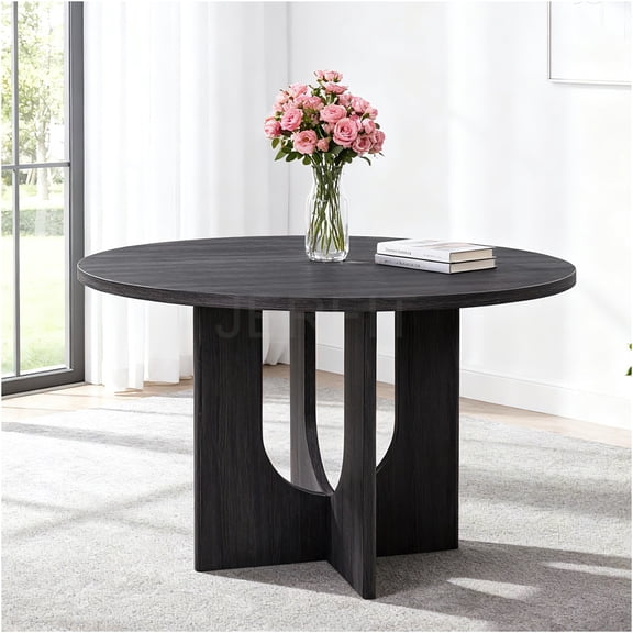 JERFIT 47.3 Inch Round Dining Table for 4, Modern Farmhouse Kitchen Table in Antique Black, Sturdy MDF Top with Cross Base for Dining Room