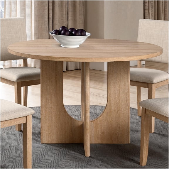 JERFIT 47.3 Inch Round Dining Table for 4, Transitional U-Shaped Pedestal Base, Natural Finish Rubberwood Dining Room Table