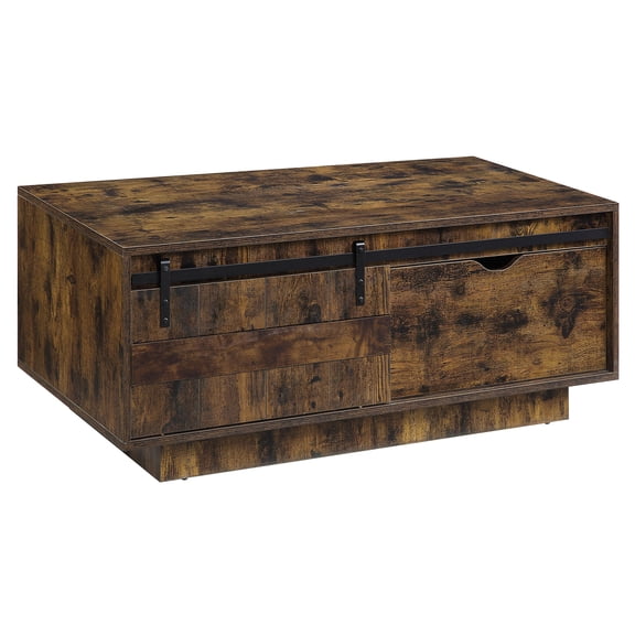 JERFIT 47.5" Farmhouse Coffee Table with Sliding Barn Door, Storage Drawer, Rustic Oak Finish for Living Room