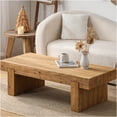 thumbnail image 1 of JERFIT 47.6 Inch Farmhouse Coffee Table Solid Wood, Rectangular Rustic Cocktail Table with Double Base for Living Room, Natural Wood Finish, 1 of 8