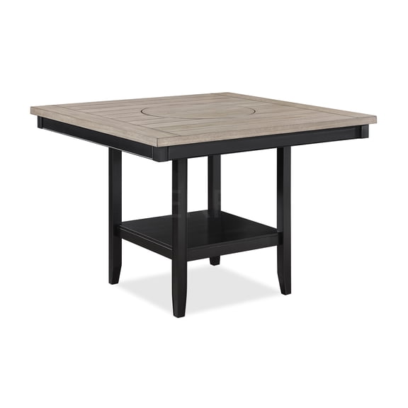 JERFIT 47.8 Inch Square Dining Table with Lazy Susan, Counter Height Kitchen Table with Storage Shelf, Light Gray and Brown Two-Tone Farmhouse Dining Room Table