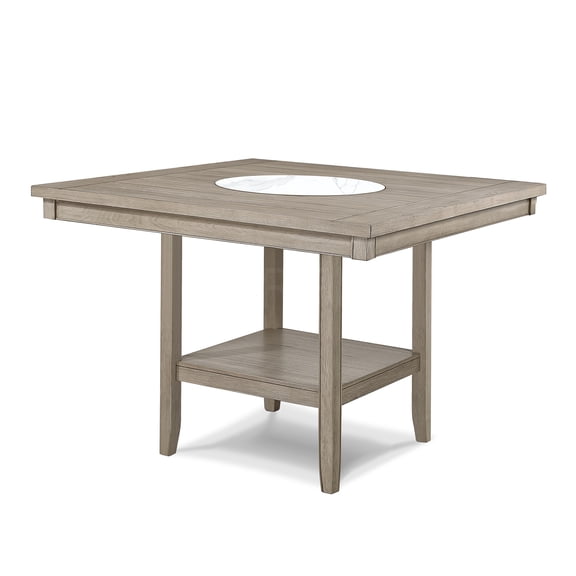 JERFIT 47.8 Inch Square Dining Table with Faux Marble Lazy Susan, Counter Height Kitchen Table with Storage Shelf, Beige Gray Finish for Dining Room
