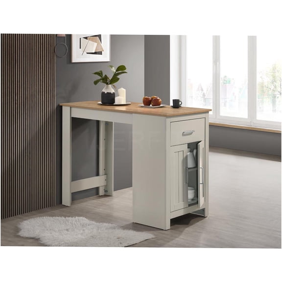 JERFIT 47 Inch Counter Height Dining Table with Storage, Light Gray Kitchen Table with Cabinet & Drawer, Small Space Dining Set for Kitchen, Breakfast Nook, Apartment