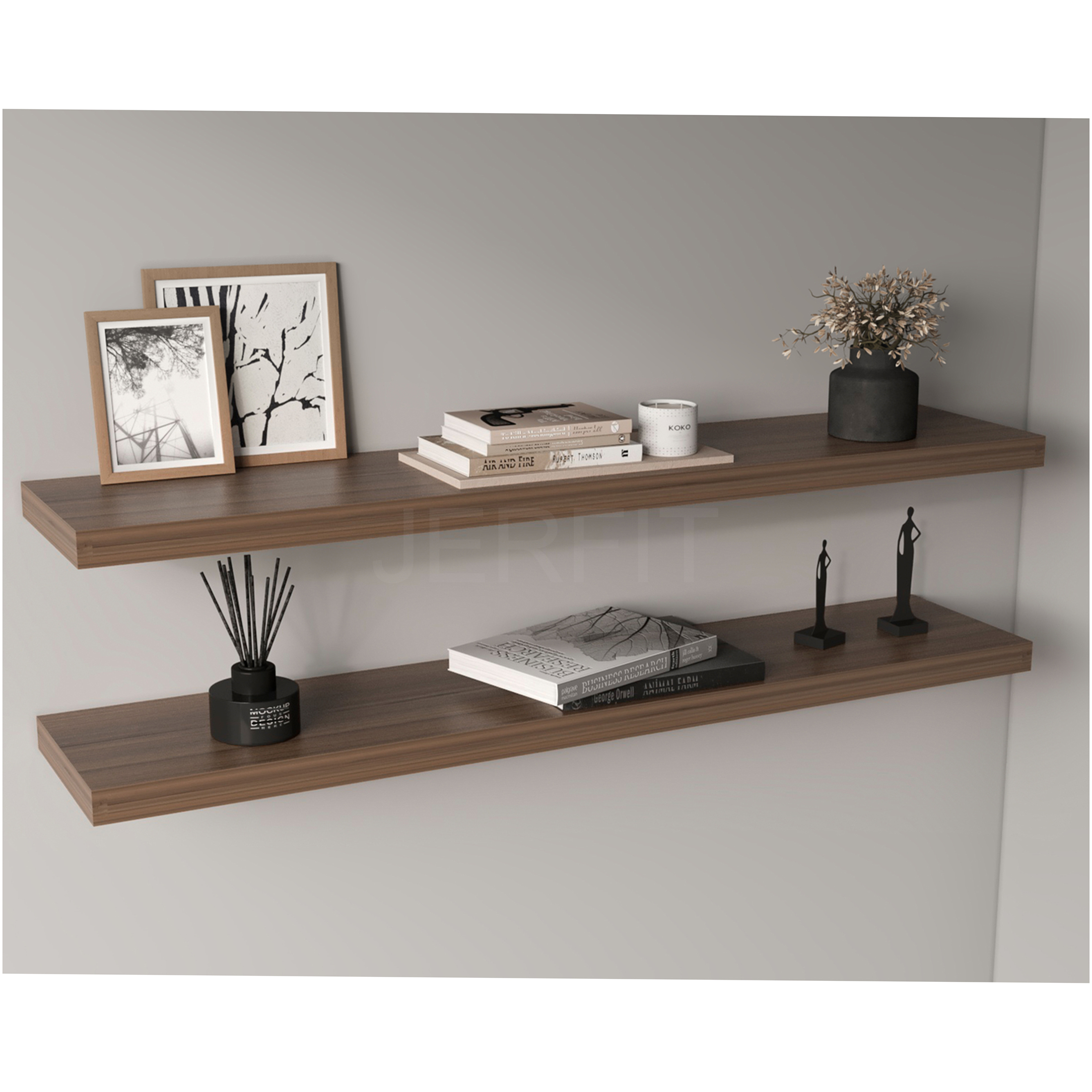 JERFIT 47 Inch Floating Shelves Set of 2, Light Brown Wall Shelves for Bathroom, Bedroom & Living Room, Easy Mount Decor Storage Shelves
