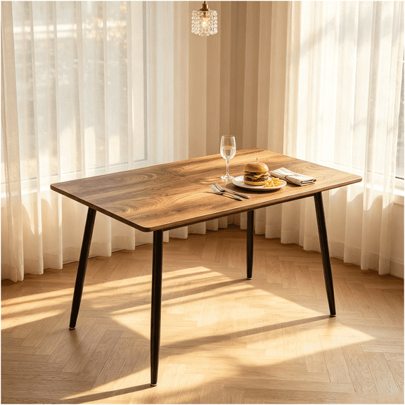 JERFIT 47 Inch Rectangular Wood Tone MDF Dining Table with Black Metal Legs, Seats 4 for Kitchen and Home Use