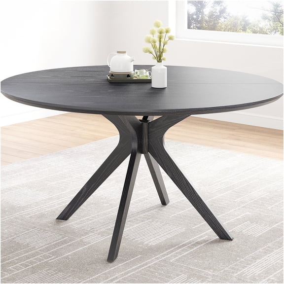 JERFIT 47 Inch Round Dining Table for 4-6, Modern Kitchen Table with X-Shaped Pedestal Base, Black Engineered Wood