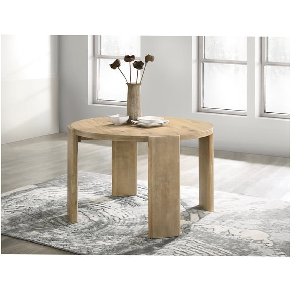 JERFIT 47 Inch Round Dining Table for 4, Solid Wood Kitchen Table with Oak Finish, Modern Farmhouse Center Table for Dining Room