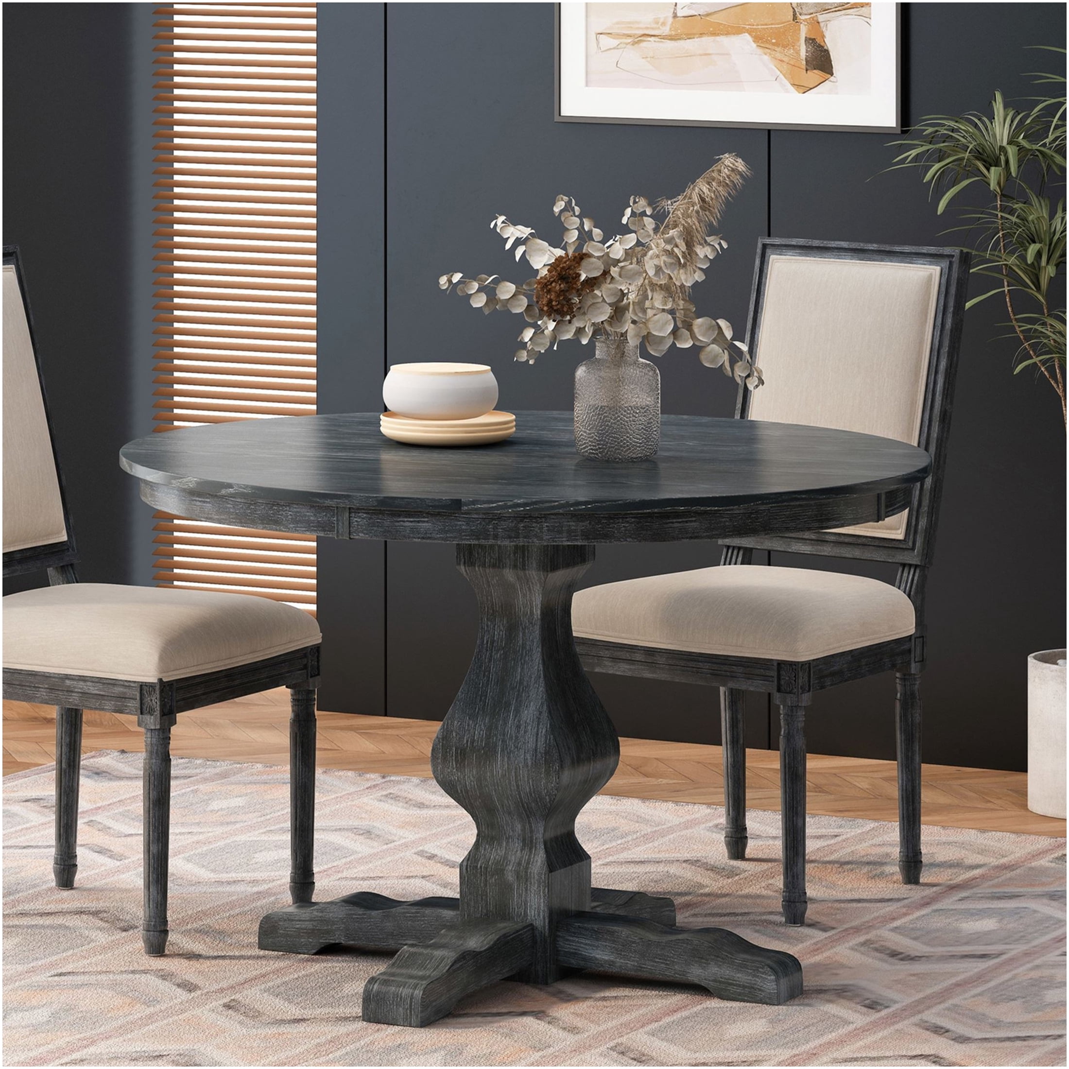 JERFIT 47 Inch Round Dining Table for 4, Solid Wood Pedestal Base ...