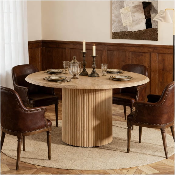 JERFIT 47 Inch Round Dining Table for 6, Kitchen Table with Metal Base, Wood Finish Modern Farmhouse Style for Dining Room, Breakfast Nook