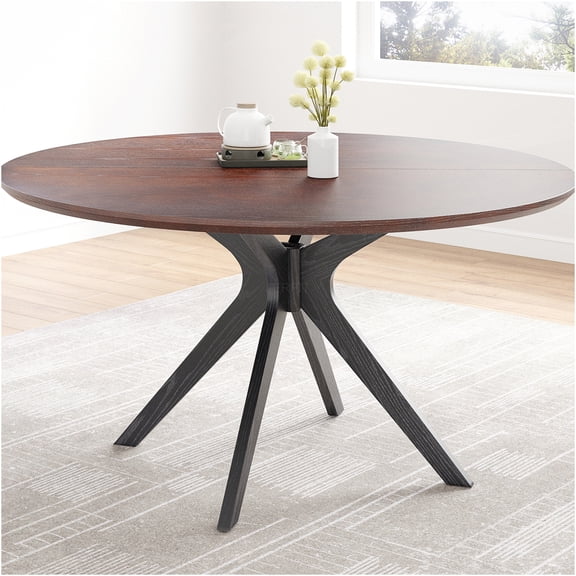 JERFIT 47 Inch Round Dining Table for 6 with X-Shaped Pedestal Base, Black Walnut Finish Engineered Wood Kitchen Table